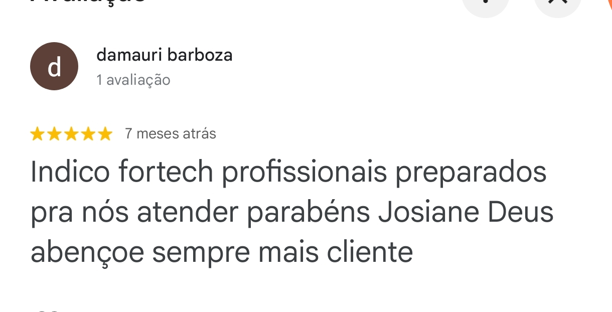 Avaliação de cliente da Fortech Soluções no Google